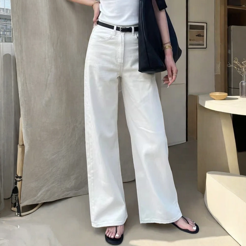 白色牛仔裤女春夏新款高腰显瘦宽松直筒裤窄版阔腿裤子2025爆款