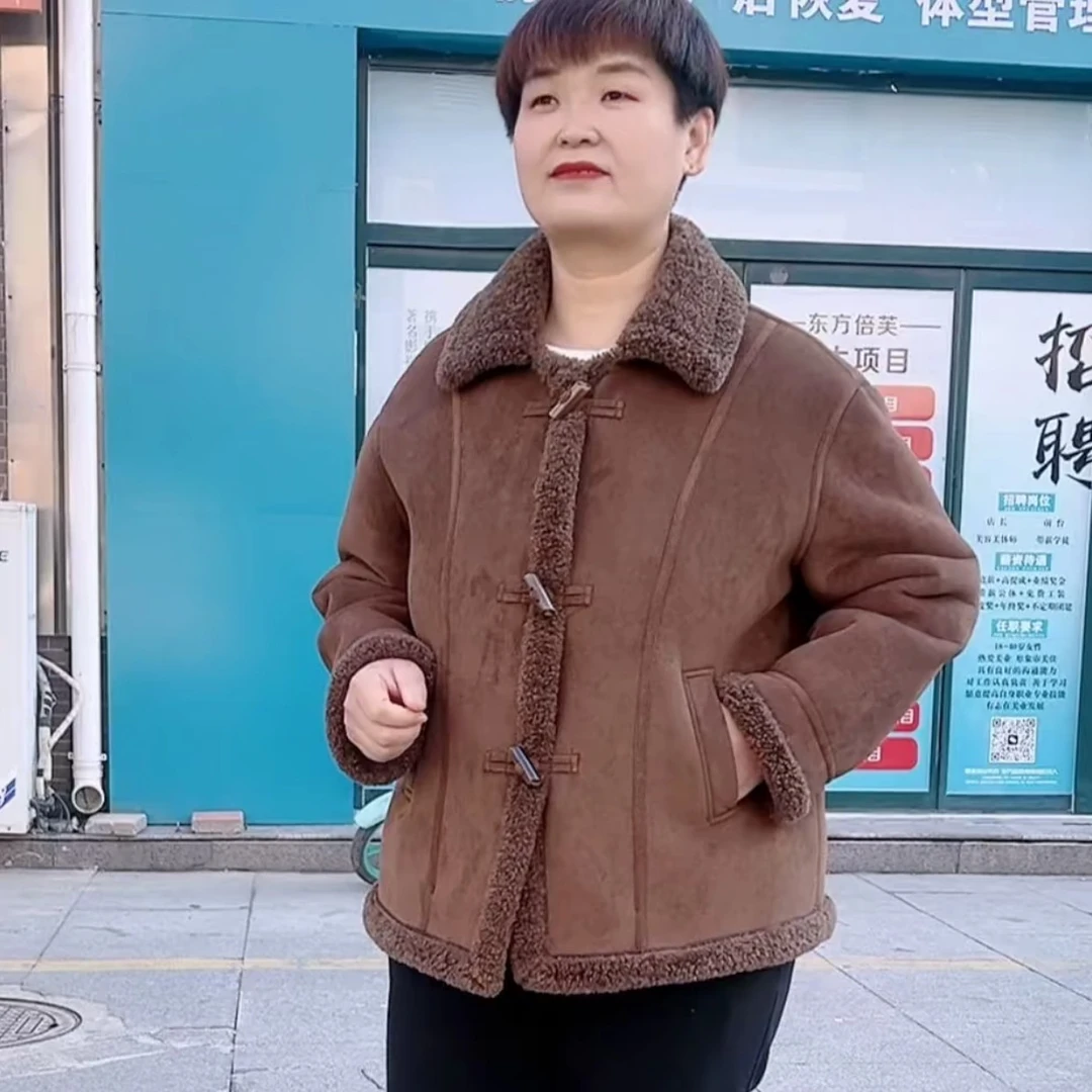 【大码时尚外套】气质加肥皮毛一体女士加绒外套
