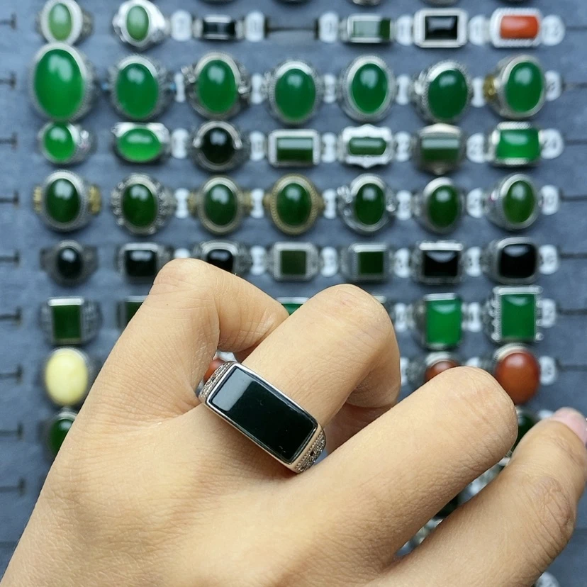 【闪购商品】和田玉戒指银S925镶嵌可*哥