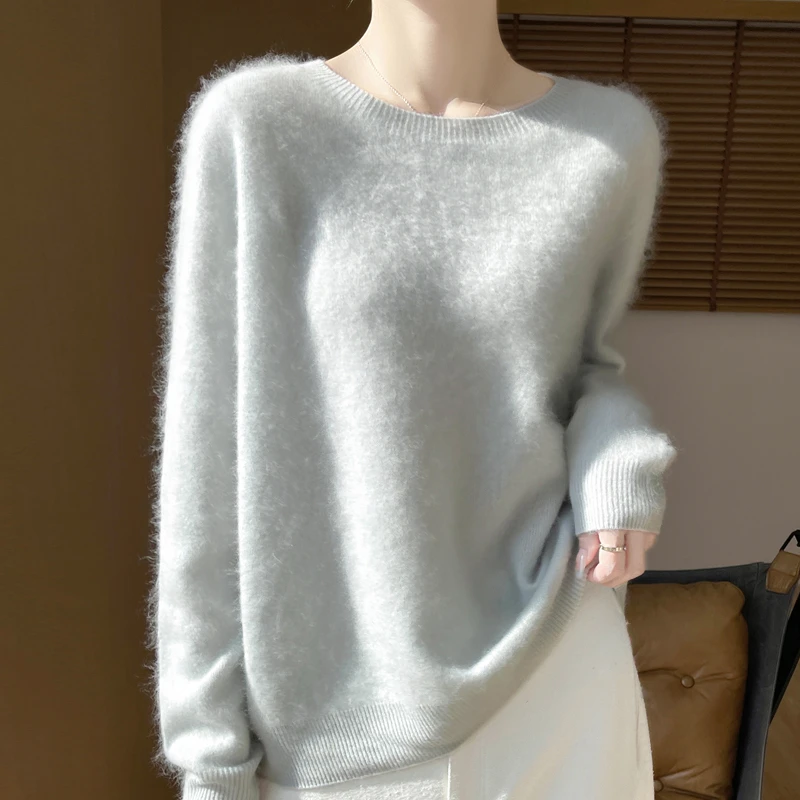 2025时尚品牌品慵懒风一线成衣拉毛100%羊毛衫纯色柔软内搭打底冬