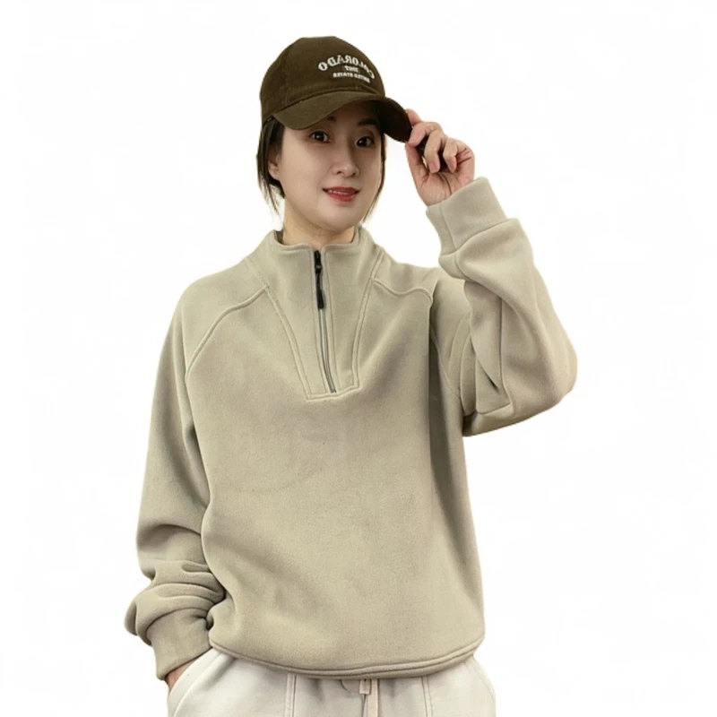 7256#休闲百搭秋冬保暖加厚加绒立领半拉链卫衣