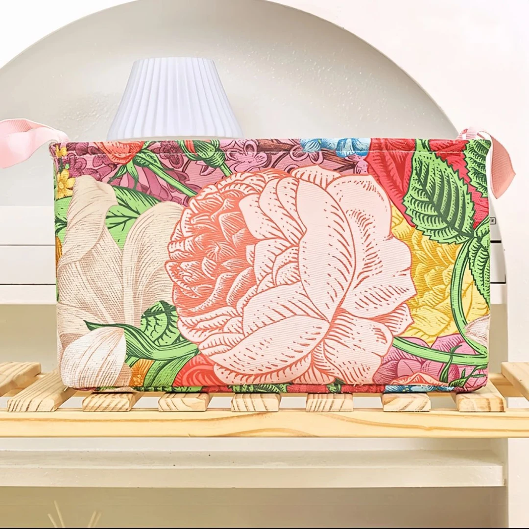 20L/60L开口 牡丹百合收纳筐钢架款开口收纳盒置物筐家用宿舍衣物