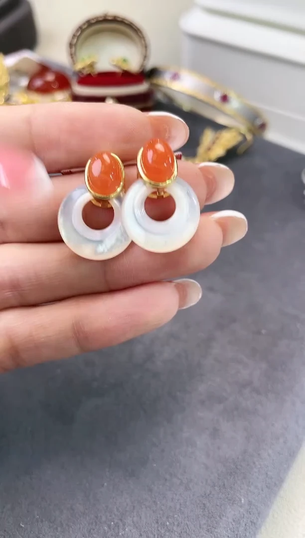 南红玛瑙耳饰银S925镶嵌