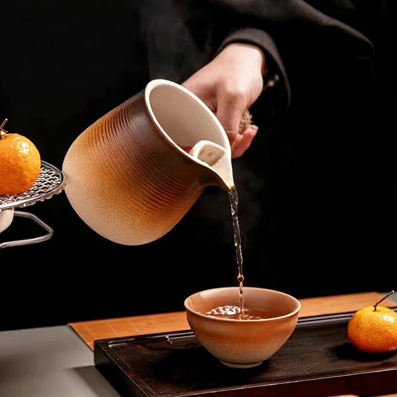 金镶玉罐罐茶煮茶器围炉煮茶壶侧把养生陶壶可明火可干烧棕色白色