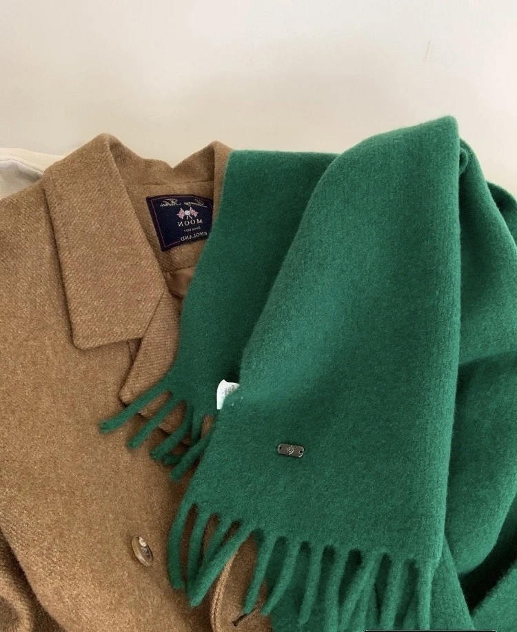 出口韩国原单~纯色羊毛围巾女冬季高级感绿色软糯网红针织围脖ins