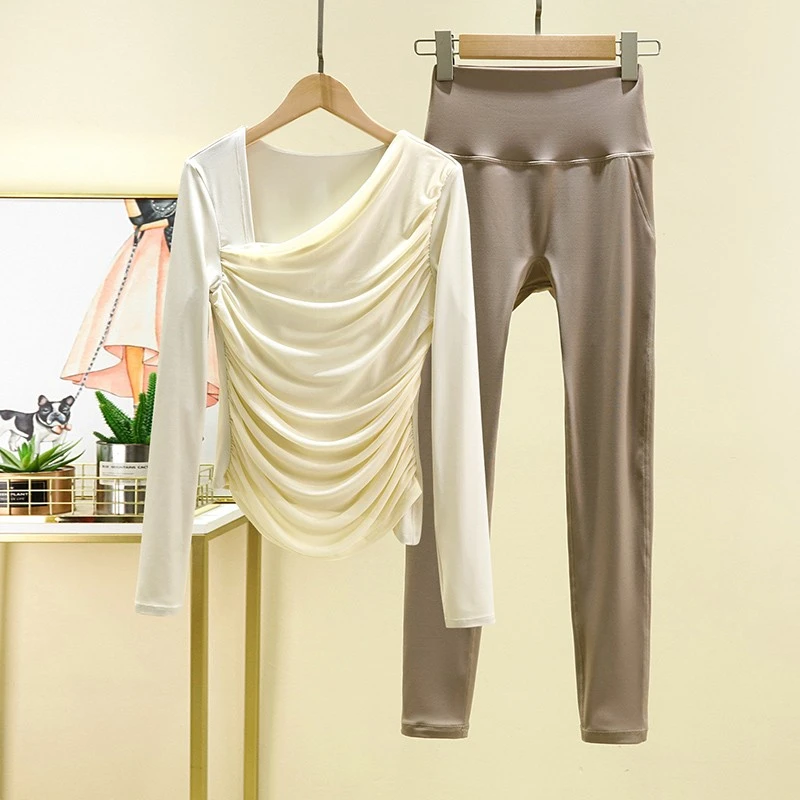 普拉提长袖瑜伽服女修身显瘦训练服秋冬暖气健身上衣运动罩衫套装