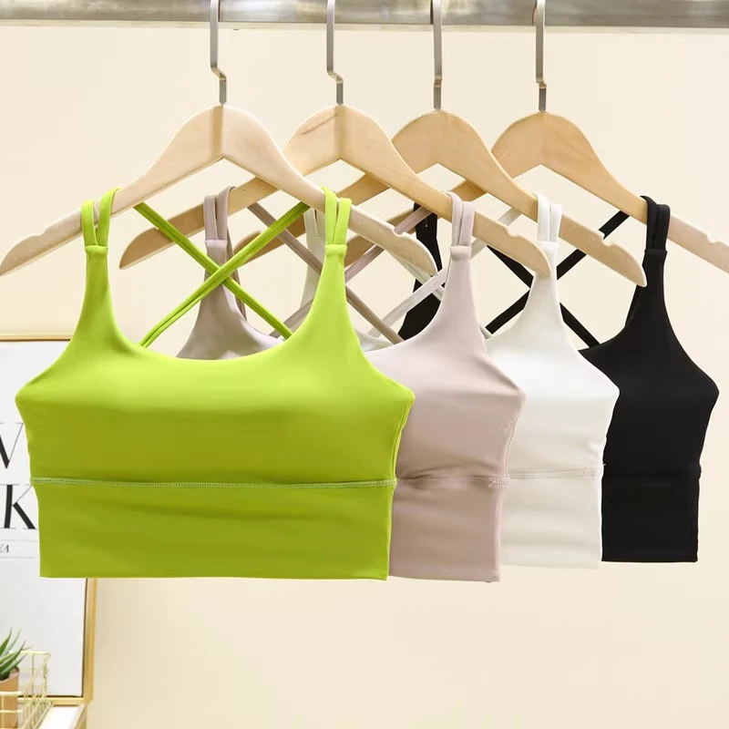 瑜伽健身吊带上衣裸感交叉美背防震速干瑜伽背心女运动内衣性感