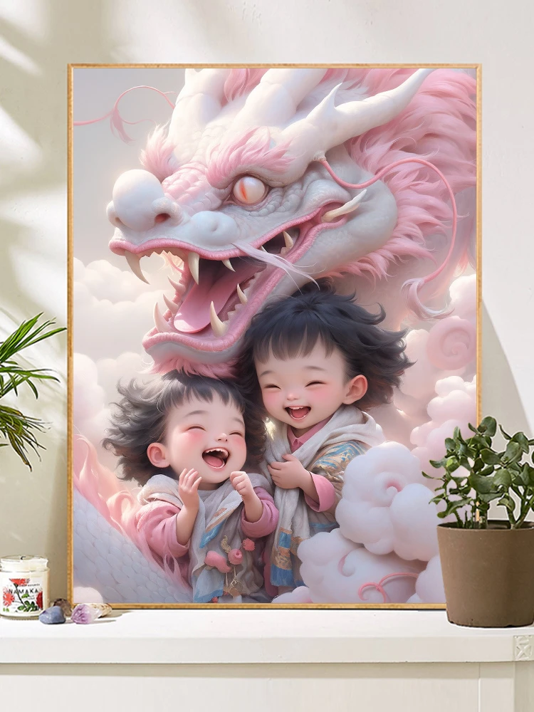 (龙宝宝系列）diy数字油画红线条手工填涂色解压治愈丙烯装饰画