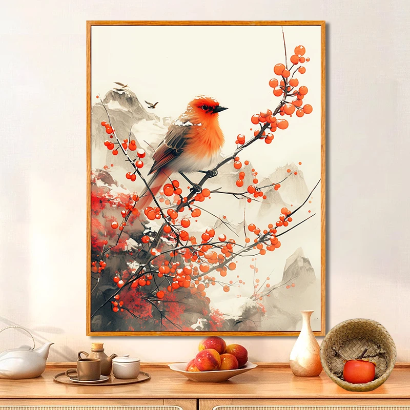 (山水鸟）diy数字油画红线条手工填涂色解压治愈丙烯装饰画