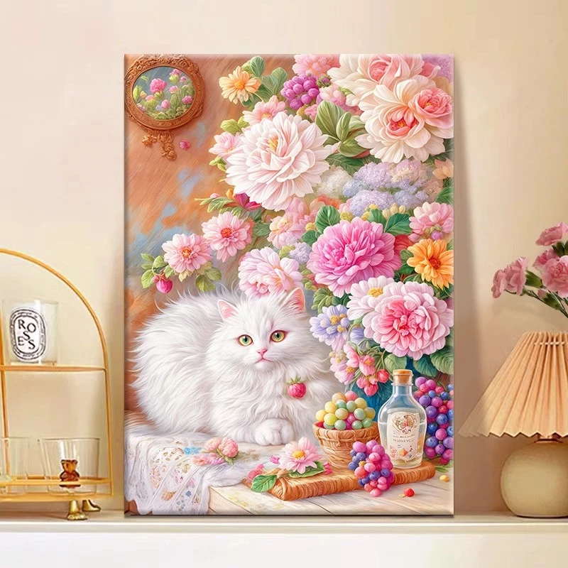 (富贵猫咪）diy数字油画红线条手工填涂色解压治愈丙烯装饰画