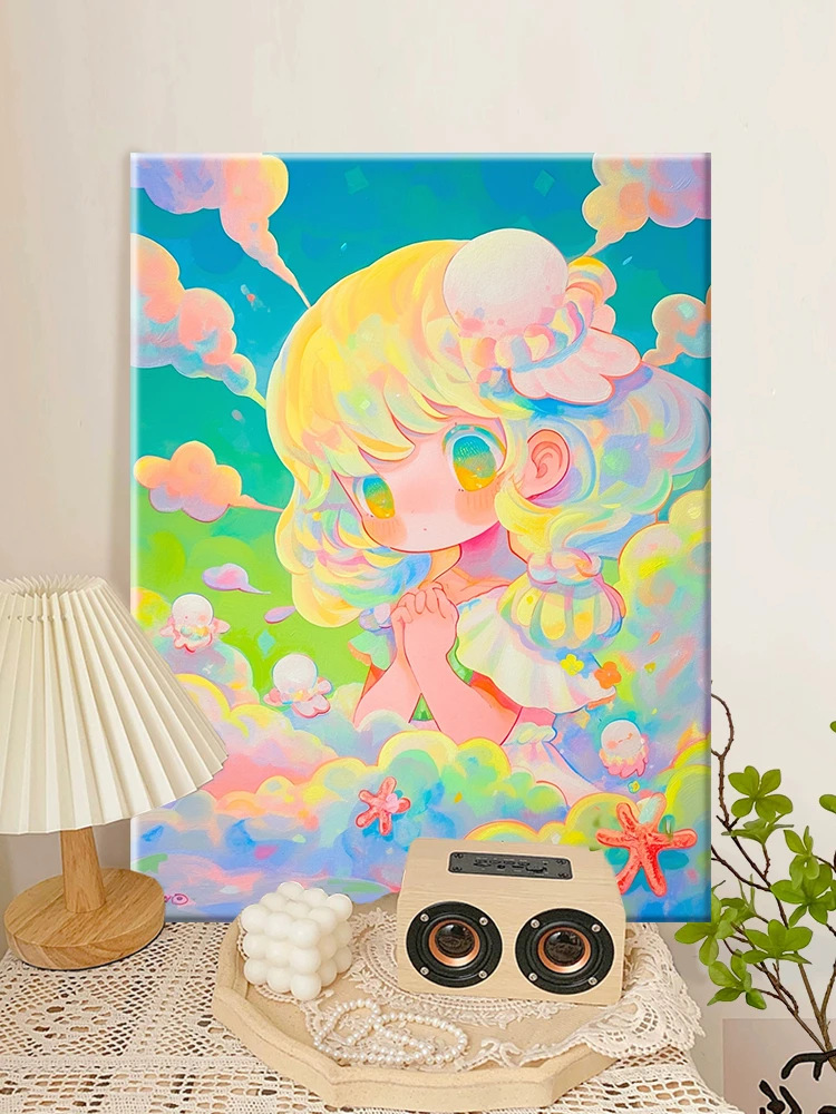 (云朵娃娃）diy数字油画红线条手工填涂色解压治愈丙烯装饰画