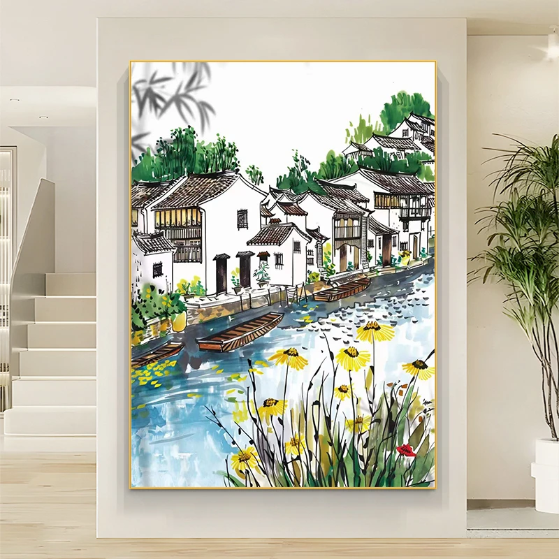 (江南人家）diy数字油画红线条手工填涂色解压治愈丙烯装饰画