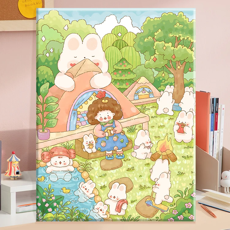 (春游派对）diy数字油画红线条手工填涂色解压治愈丙烯装饰画