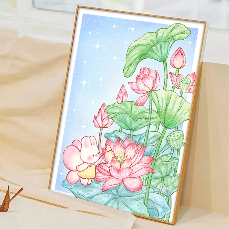 (萌兔系列）diy数字油画红线条手工填涂色解压治愈丙烯装饰画