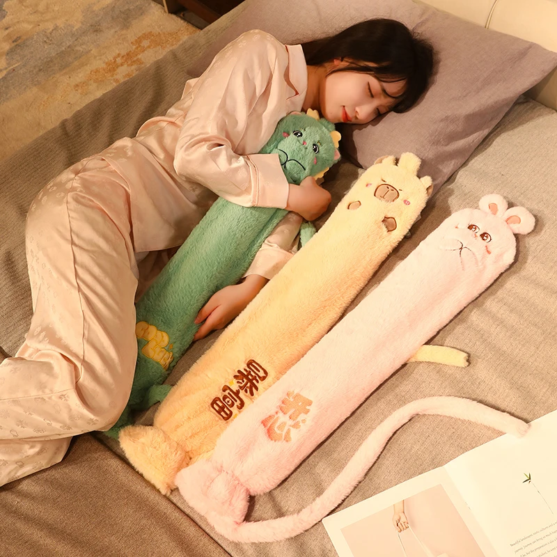 正版动物长条抱枕热水暖手袋毛绒玩具可爱床上睡觉夹腿枕女生礼物