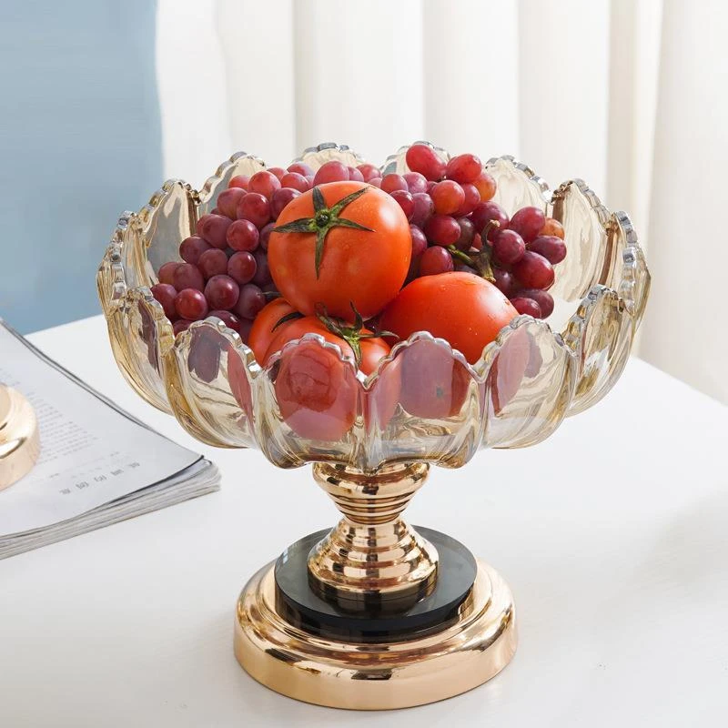 【高档果盘】轻奢时尚水晶玻璃水果盘家用客厅茶几简约高脚干果盘子
