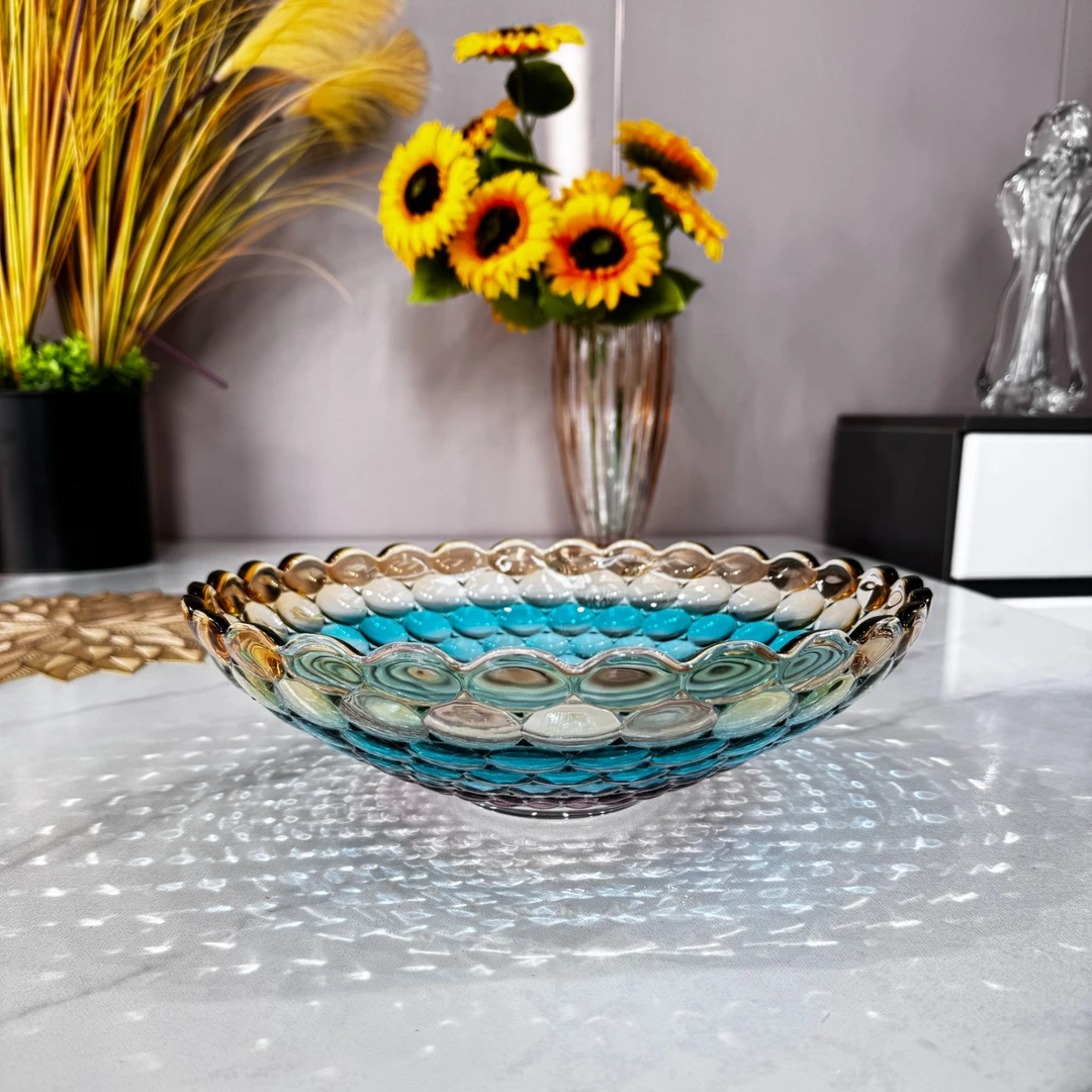 轻奢风高档水晶玻璃水果盘2024新款简约家用客厅茶几大号果盘雨珠