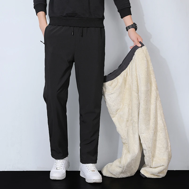 冬季加绒加厚保暖男士大码直筒卫裤羊羔绒裤子男长裤加厚休闲裤男