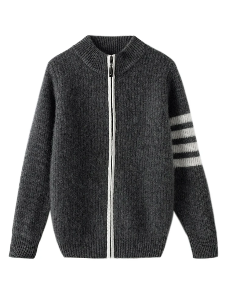 专注儿童纯羊毛针织开衫韩版拼色加厚毛衣男女童拉链式打底上衣