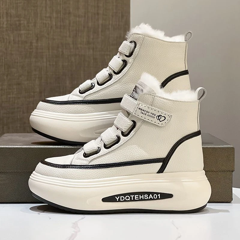 雪地靴女冬季加绒加厚2023新款保暖棉鞋魔术贴休闲厚底高帮小白鞋