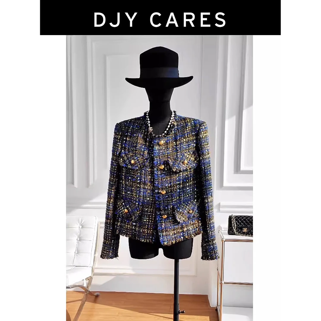 【兰贵人】 小香风工厂 深色法式轻奢格纹羊毛编织小香风名媛外套