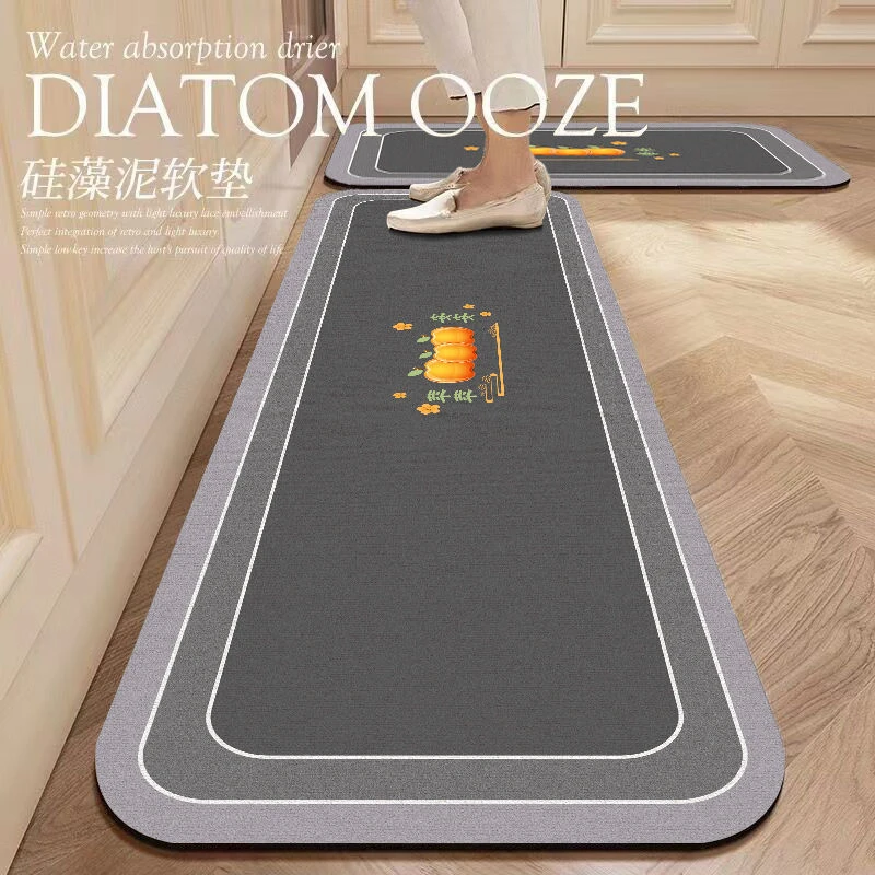 简约纯色硅藻泥厨房软地垫家用耐脏防滑脚垫吸水长条地垫可裁剪垫