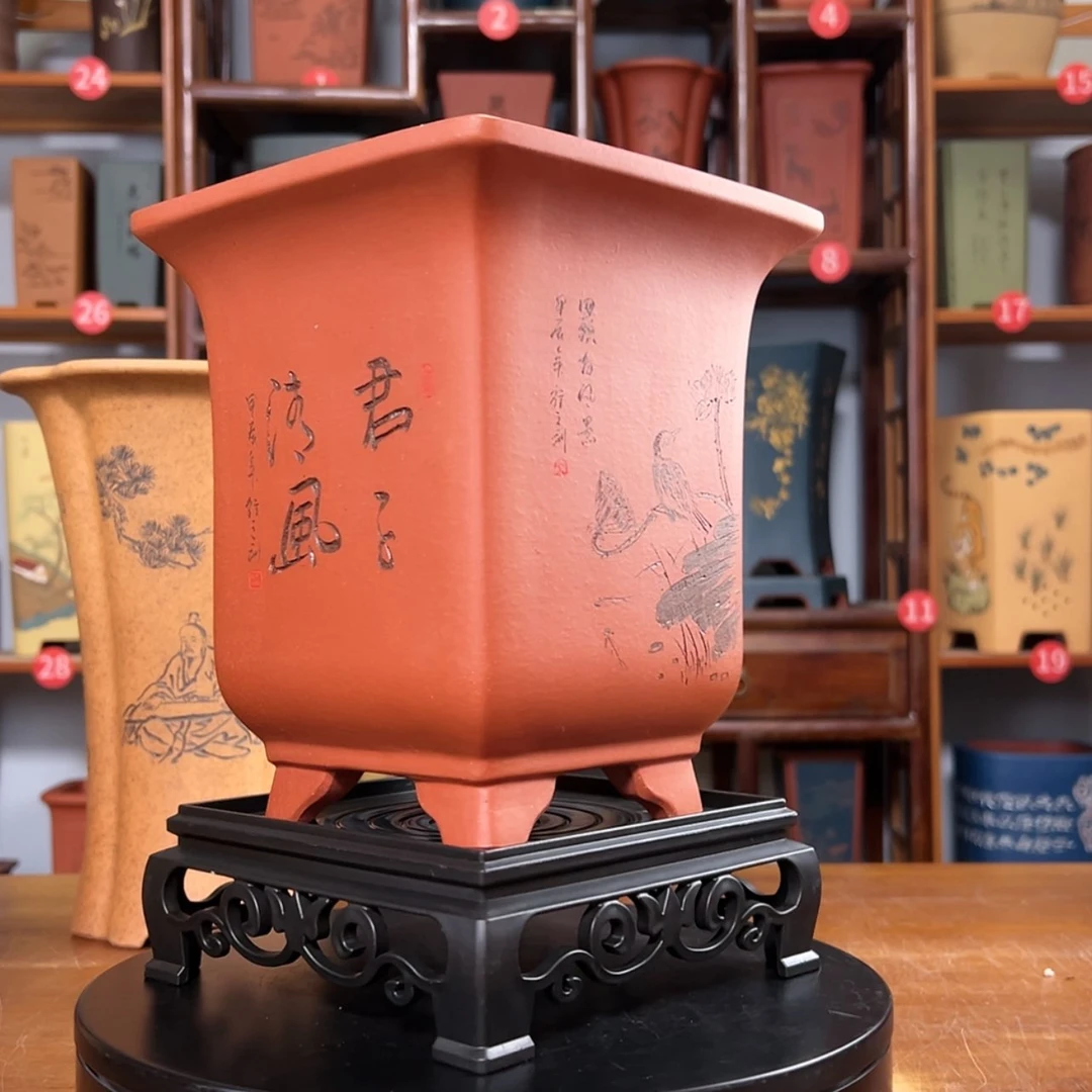【闪购商品】紫砂花盆新****师周之夏精品紫砂花盆