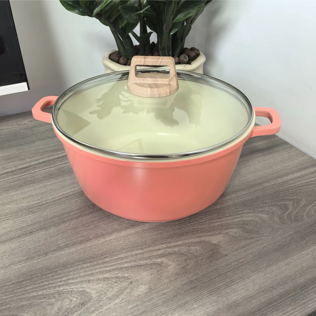 26cm粉色珐琅汤锅带盖家用高品质焖炖煮汤锅不挑灶微多功能料理锅