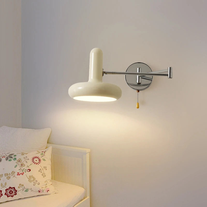 奶油风床头壁灯折叠摇臂款卧室灯儿童房阅读灯带开关包豪斯墙壁灯