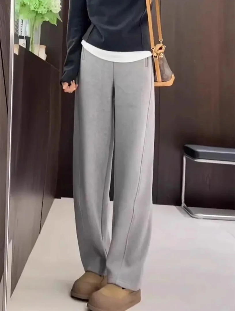 【加绒加厚】冬季新款蚕 丝羊 绒松紧高腰显瘦弯刀裤香蕉裤窄版8806