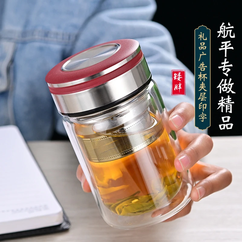 定制水杯玻璃杯双层男女防爆加厚高硼硅透明耐热茶杯茶杯泡茶水杯