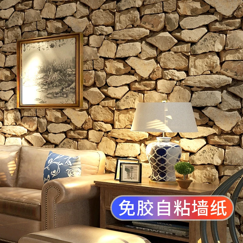 自粘墙纸仿真复古砖头砖块砖纹文化石头墙贴纸理发店铺装修墙壁纸