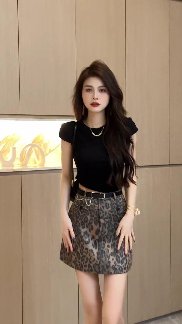 【大婷婷】美式复古洋气网红女春夏新款A字裙显瘦半身裙＋腰带DT0117