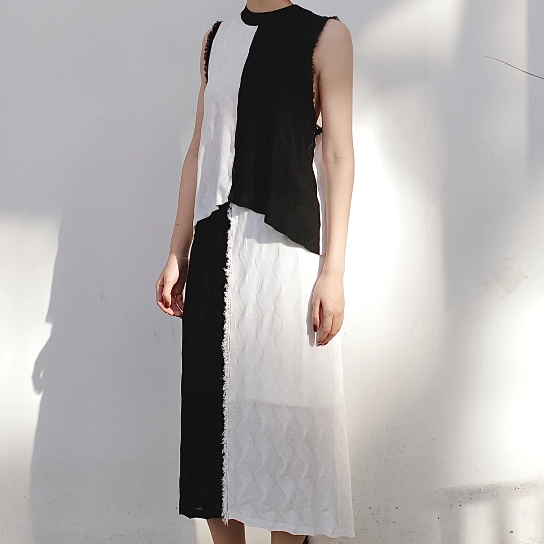 【不可退换】WHM 拼色图案针织半裙