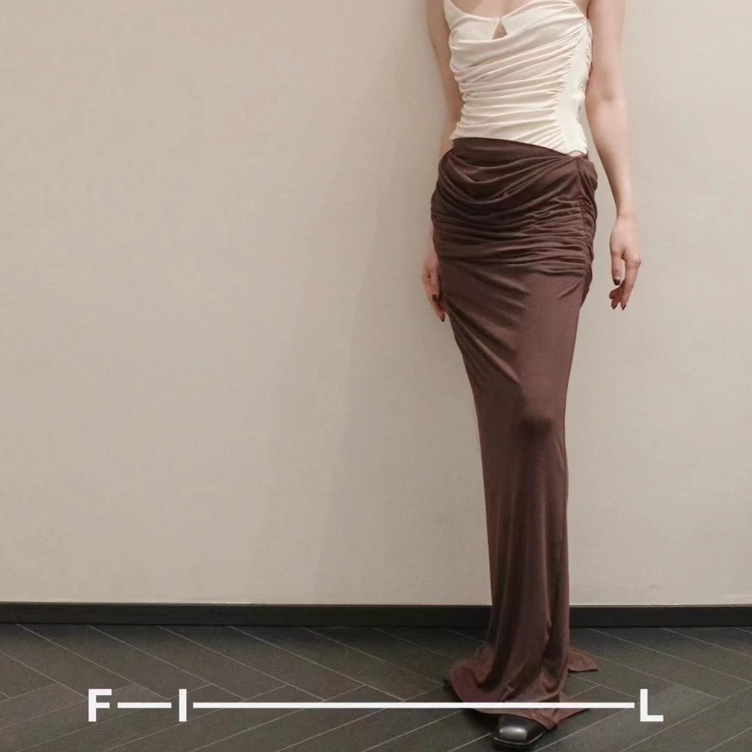 PARIS GEORGIA 棕色褶皱垂荡半身裙