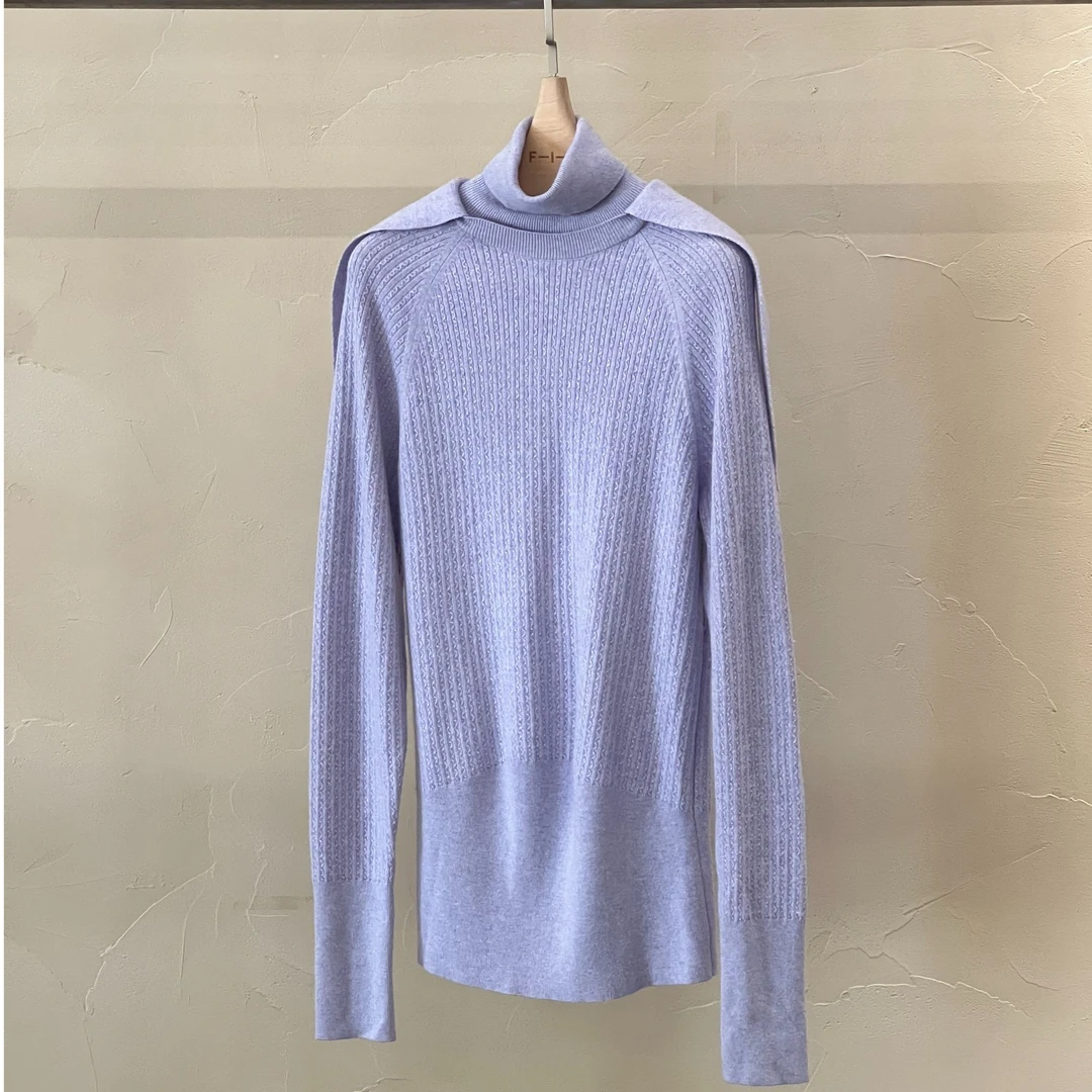 【不可退换】YINGPEI 紫色高领分割毛衣