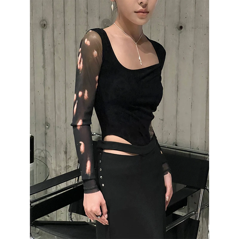 【不可退换】OUDE WAAG 24AW 丝绒拼接印花上衣