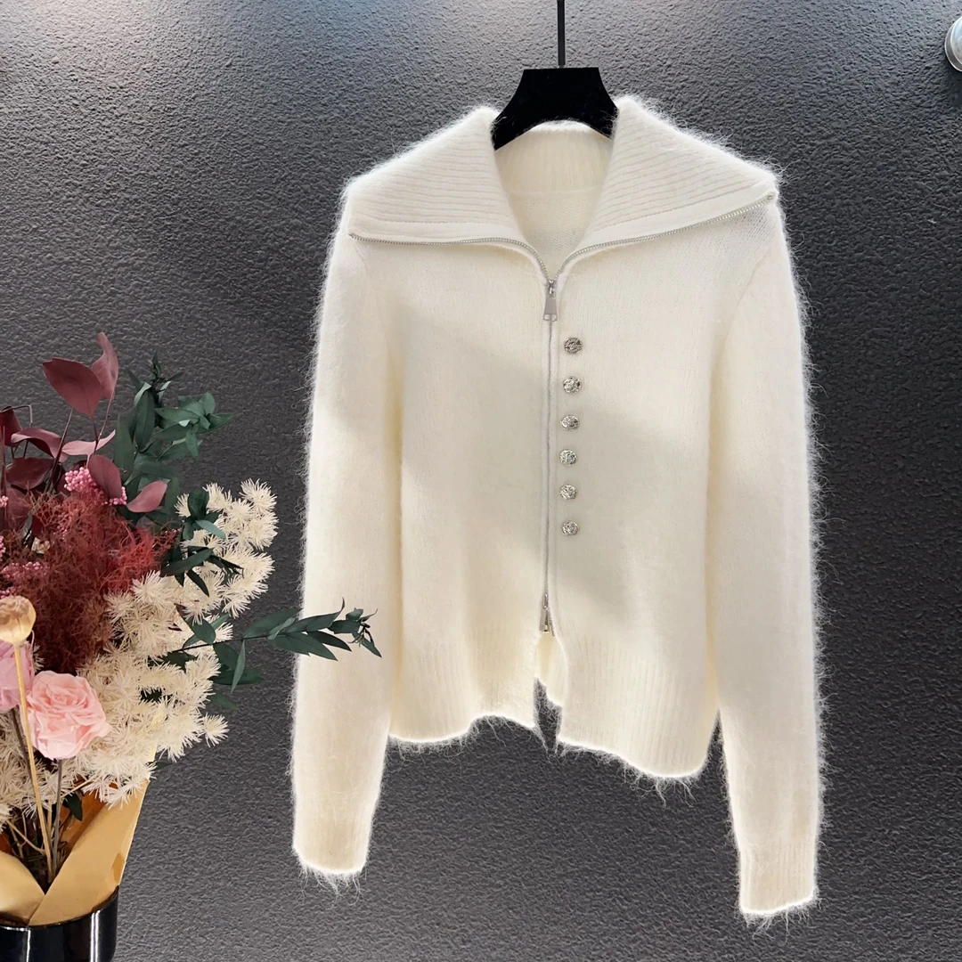 白色开衫上衣花朵打底衫爆款秋冬红色2024高定气质毛衣270女冬季