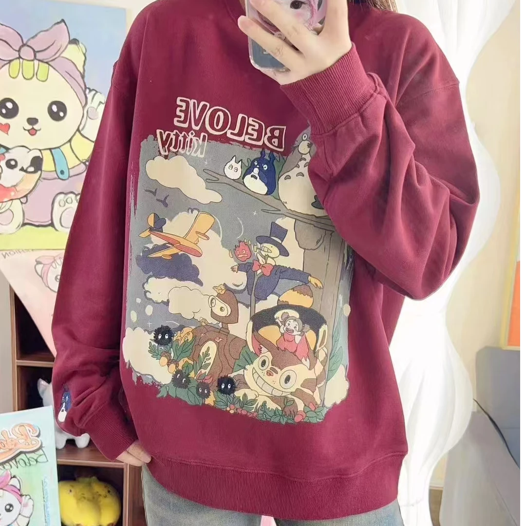 秋冬Kitty猫纸袋家龙猫乐园毛圈胸前无感无胶印花加刺绣圆领卫衣