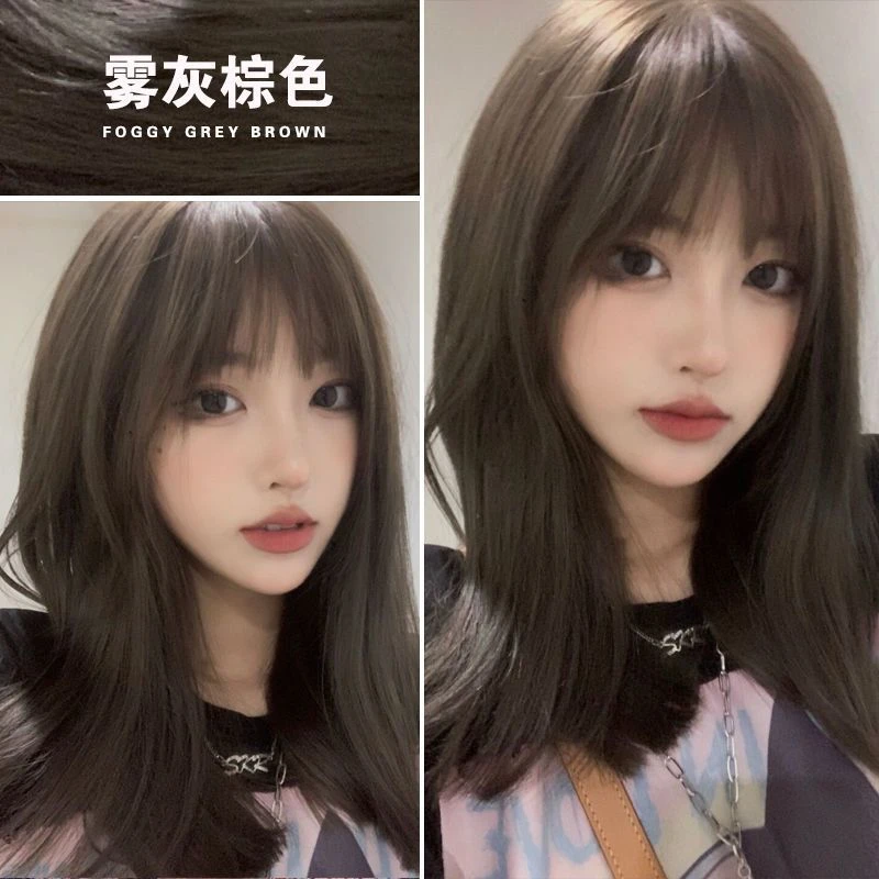 蓝朵纷彩雾灰棕色2023流行色显白奶茶染发膏自己在家染发气质时尚