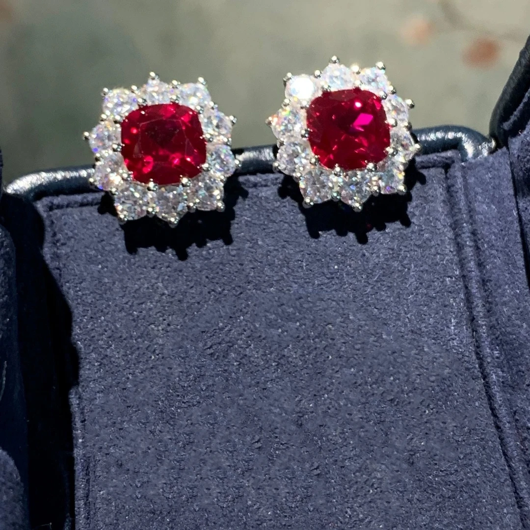 铜合金合成锆石耳饰 轻奢气质时尚百搭红色耳钉E0312-45