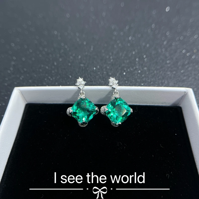 铜合金合成锆石耳饰 轻奢气质百搭莲花绿色耳钉-2031