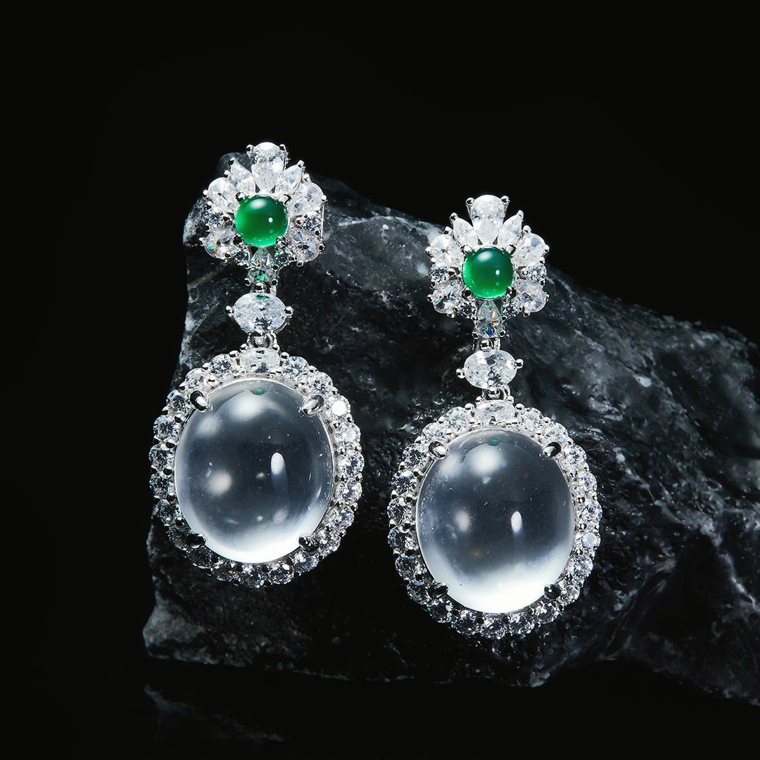 铜合金合成锆石耳饰  百搭长款精美蛋形优雅气质耳钉-2405