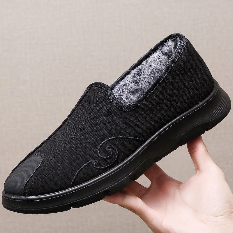 冬季老北京布鞋老头棉鞋加绒洒鞋中老年休闲保暖防滑套脚爸爸棉鞋