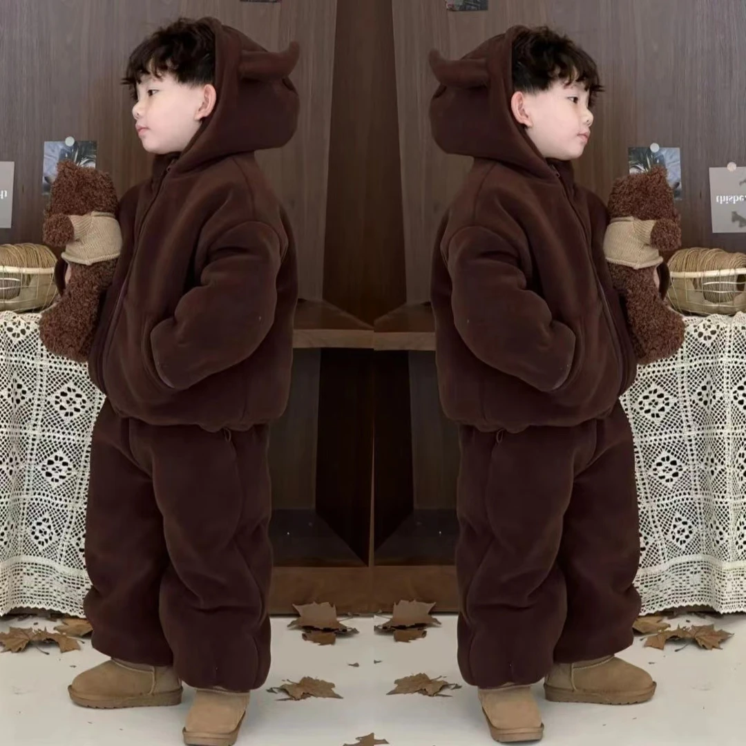 儿童冬款小恶魔连帽可外穿保暖加绒加厚儿童2024棉服两件套潮