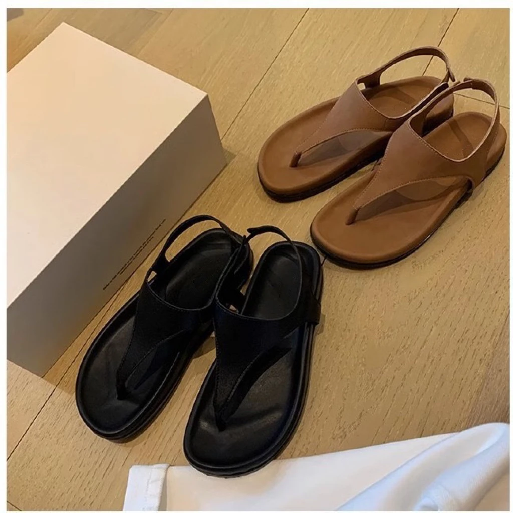 葡萄妈同款 极简气质人字拖鞋复古夹趾平底小众罗马风凉鞋女真皮