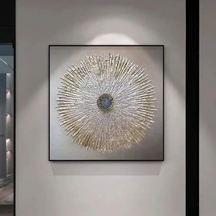 室内餐厅客厅沙发背景墙挂画新款大气银色金属壁画