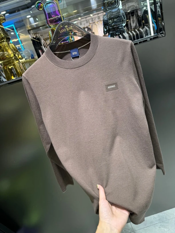 男士冬季新款80299轻奢高品质简约大气百搭圆领长袖针织体恤