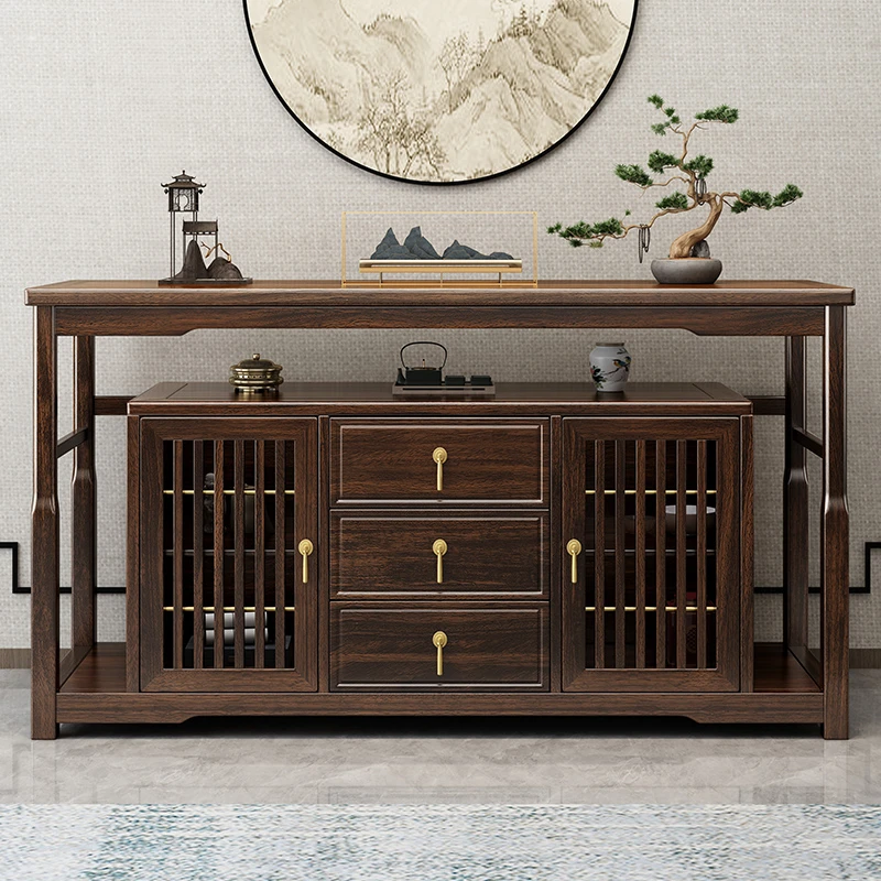 新中式实木茶水柜乌金木餐边餐厅隔断客厅大容量玄关置物置物门厅