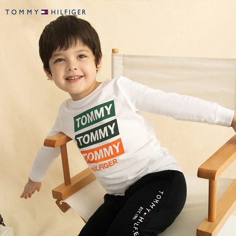 Tommy Hilfiger童装纯棉圆领长袖T恤打底儿童休闲运动KB0KB06952
